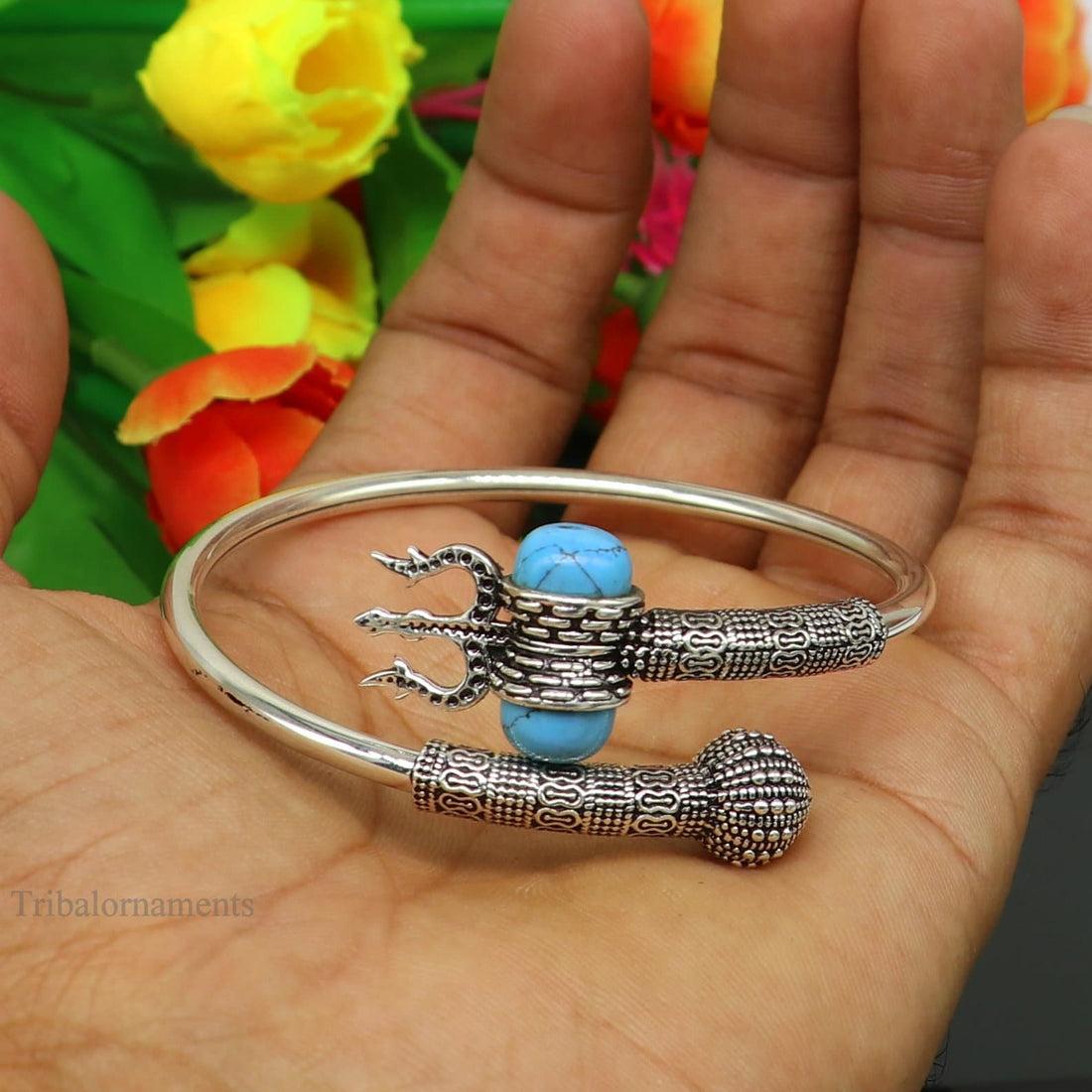 925 sterling silver Vintage design handmade lord Shiva trident kada, bahubali kada bangle Trishul bracelet jewelry turquoise kada nssk494 - TRIBAL ORNAMENTS