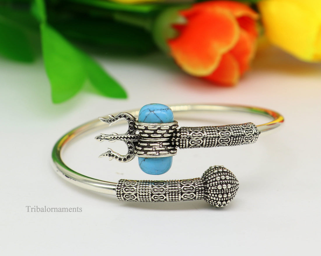 925 sterling silver Vintage design handmade lord Shiva trident kada, bahubali kada bangle Trishul bracelet jewelry turquoise kada nssk494 - TRIBAL ORNAMENTS