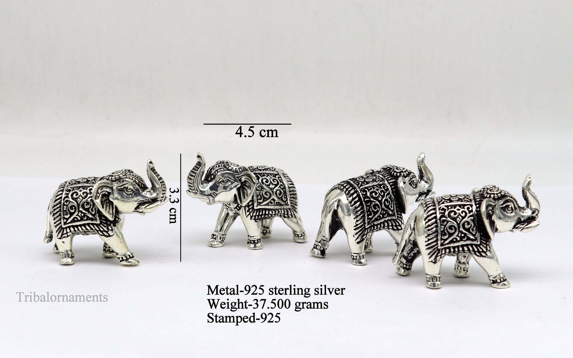 Pure 925 Sterling silver kandrai work nakshi design customized Elephant statue, puja article figurine, home décor puja articles su489 - TRIBAL ORNAMENTS