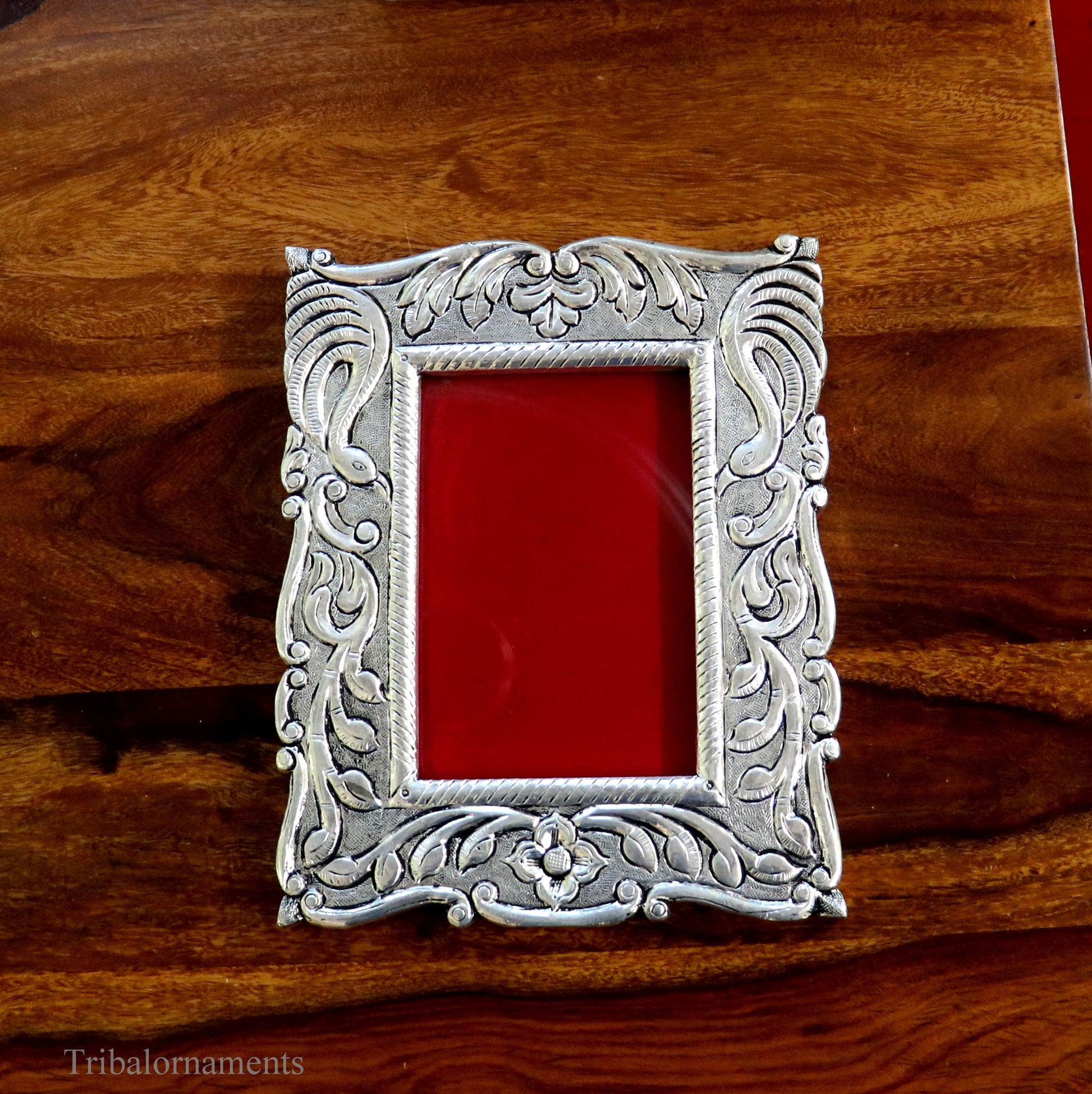 12.5" x 7" inches 999 fine silver handmade photo frame, amazing vintage royal style wooden base wall hanging frame, best corporate gift sf01 - TRIBAL ORNAMENTS