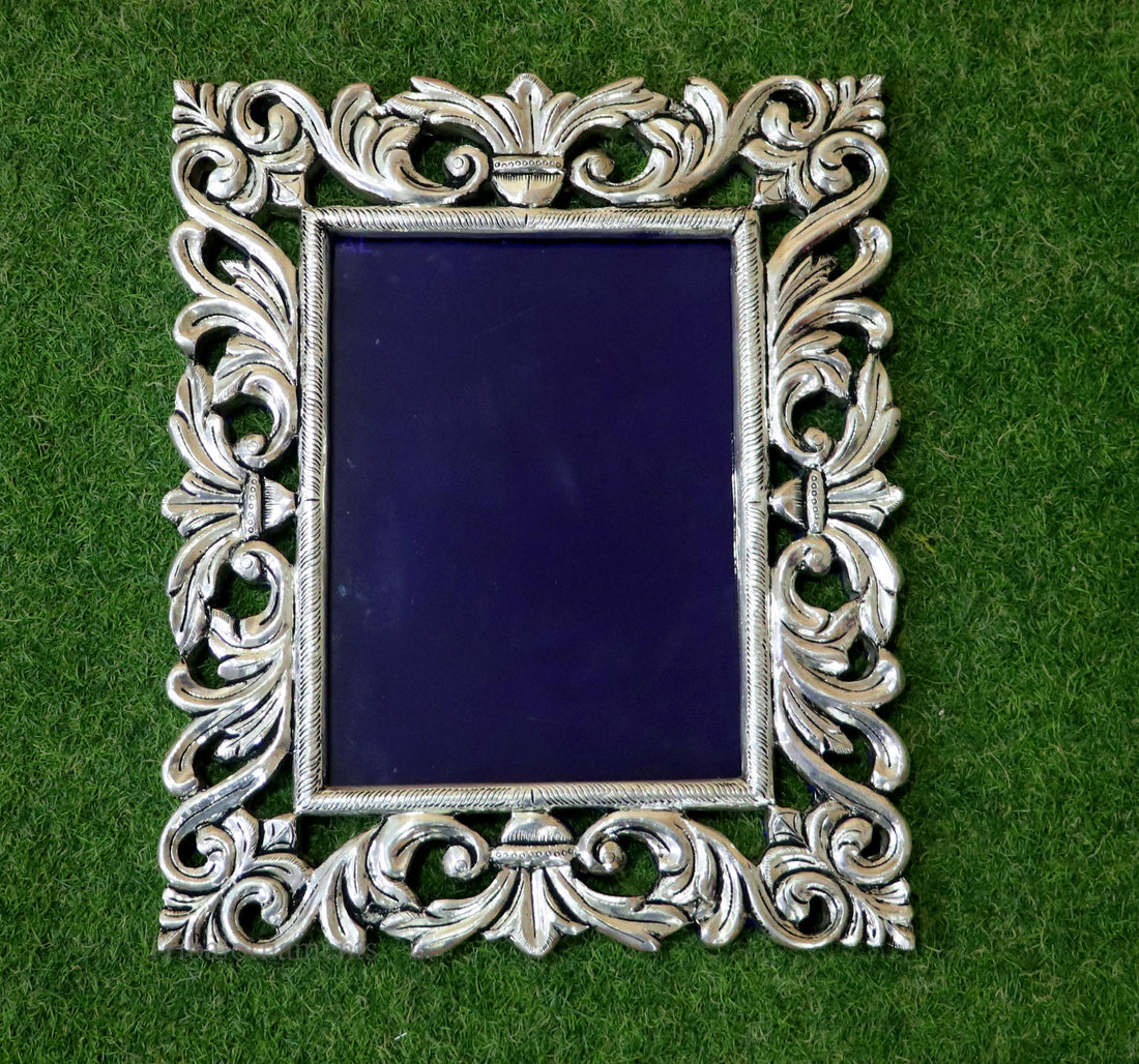 18"x 15" inches 999 fine silver handmade photo frame, amazing vintage royal style wooden base wall hanging frame, best corporate gift sf02 - TRIBAL ORNAMENTS