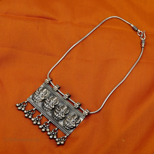 925 sterling silver Vintage antique design handmade indian Goddes laxmi pendant with gorgeous drops tribal belly dance jewelry ssp822 - TRIBAL ORNAMENTS