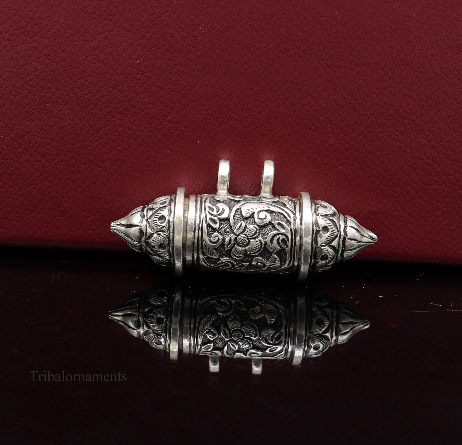 925 Sterling silver handmade vintage Nakshi work trendy design pendant amulet excellent tribal ethnic container box pendant jewelry ssp832 - TRIBAL ORNAMENTS