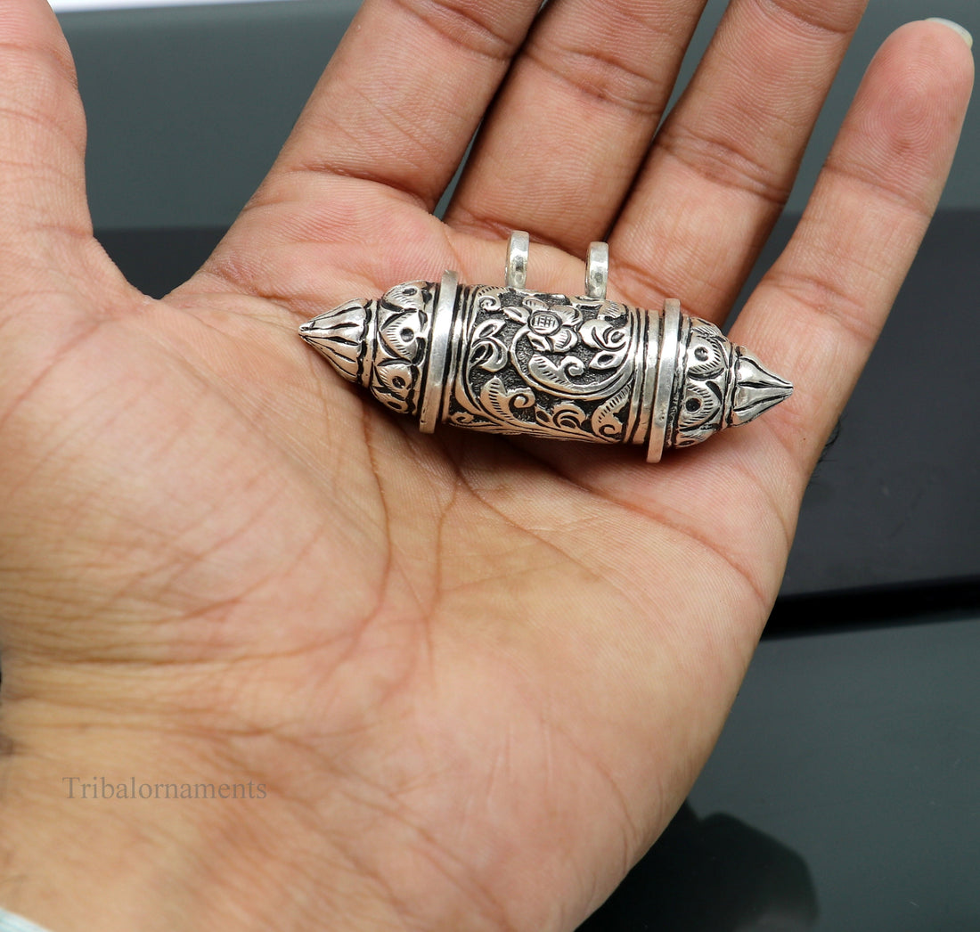 925 Sterling silver handmade vintage Nakshi work trendy design pendant amulet excellent tribal ethnic container box pendant jewelry ssp832 - TRIBAL ORNAMENTS