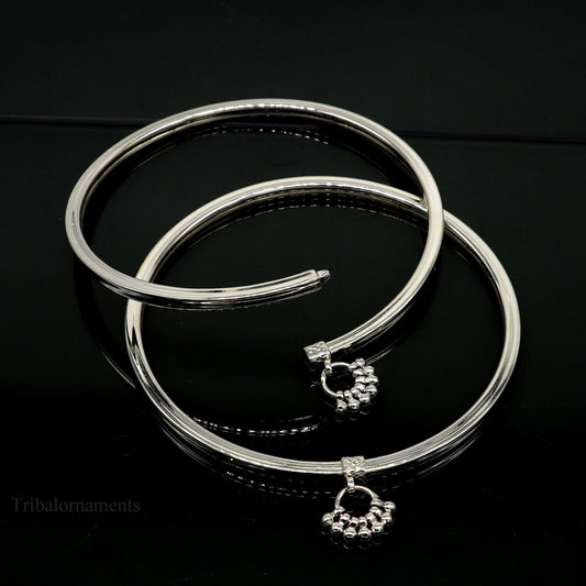 925 sterling silver handmade vintage ethnic design customized foot ankle kada bracelet with hanging drops best belly dance jewelry sak32 - TRIBAL ORNAMENTS