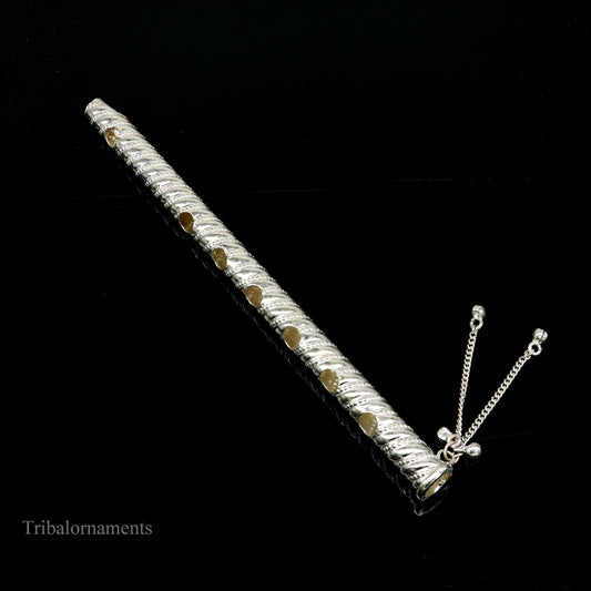 7" long handmade sterling silver stunning divine Lord Krishna flute, Amazing krishna gifting silver accessories, puja utensils su389 - TRIBAL ORNAMENTS