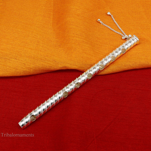 7" long handmade sterling silver stunning divine Lord Krishna flute, Amazing krishna gifting silver accessories, puja utensils su389 - TRIBAL ORNAMENTS