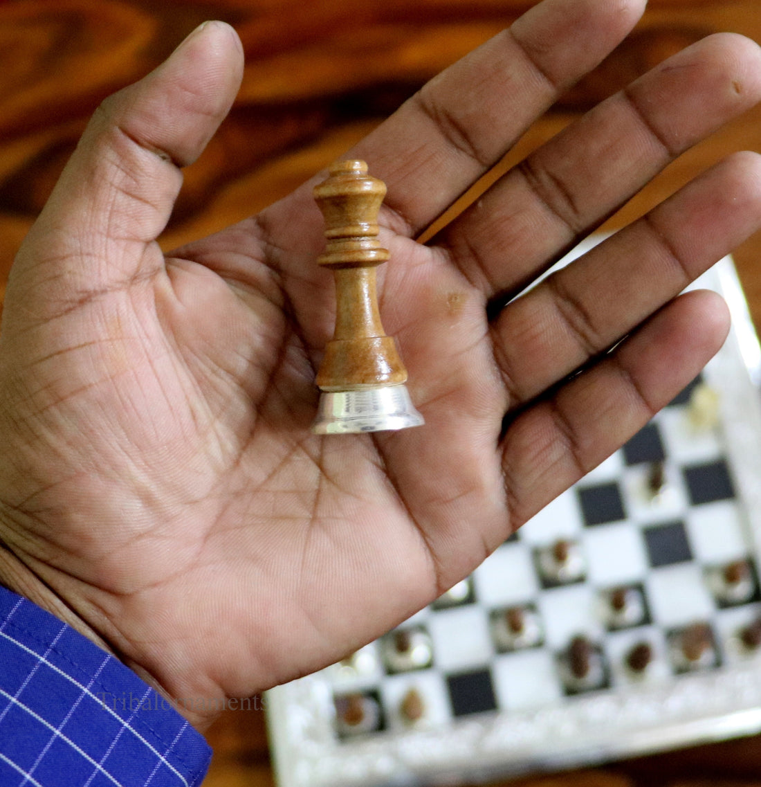 925 sterling silver work chessboard, Amazing customized handcrafted design on wooden base, fabulous Royal silver article from india fr04 - TRIBAL ORNAMENTS