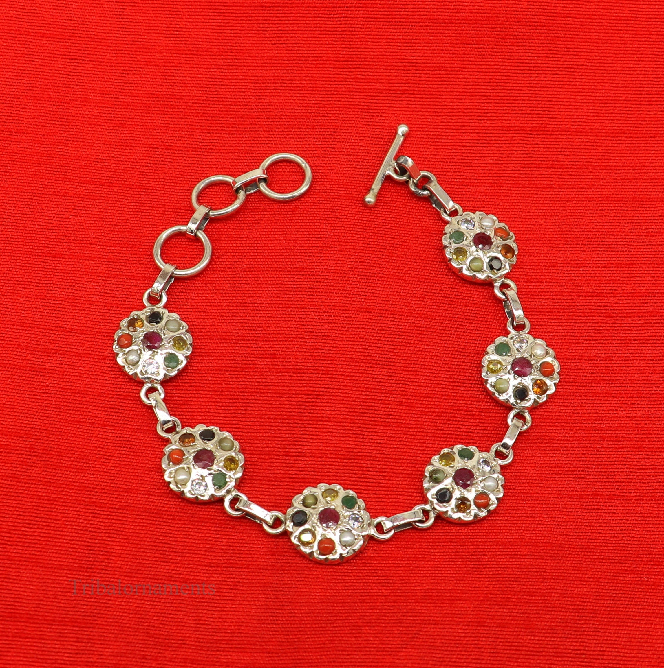 Sterling Silver Bracelet Navratan Gemstone Bracelet Handmade Jewelry - Etsy