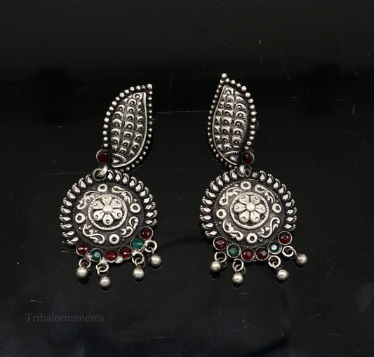 Vintage indian traditional style drop dangle stud earring, Pure 925 sterling silver floral earring best brides gifting wedding jewelry s940 - TRIBAL ORNAMENTS