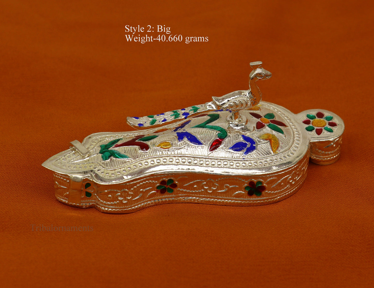 925 sterling silver handmade fabulous unique design peacock trinket box, brides gift, casket box, silver article, silver utensils stb264 - TRIBAL ORNAMENTS