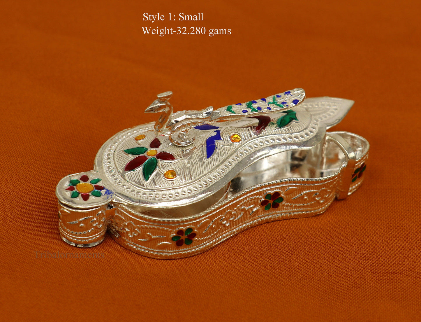 925 sterling silver handmade fabulous unique design peacock trinket box, brides gift, casket box, silver article, silver utensils stb264 - TRIBAL ORNAMENTS