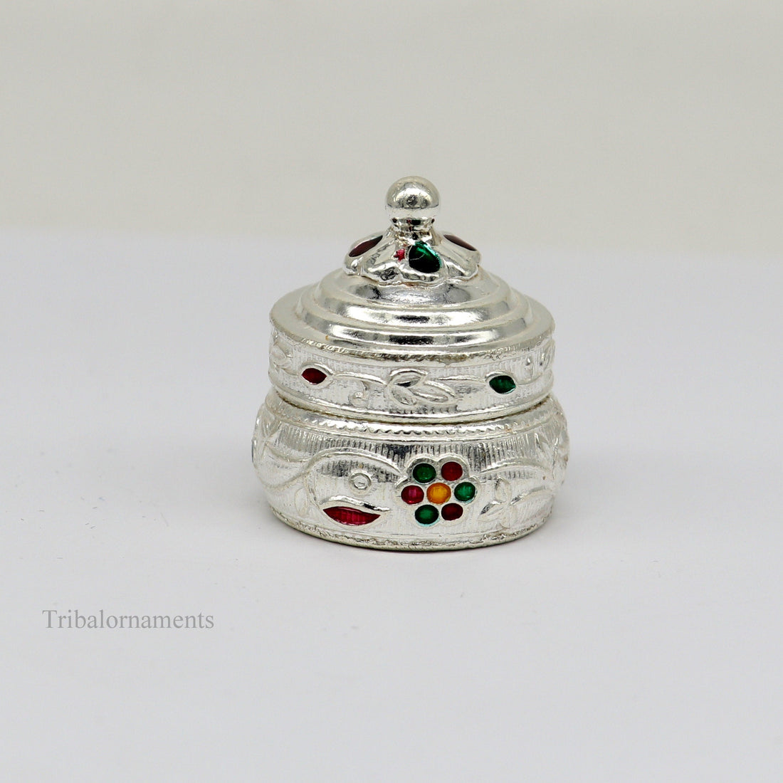 Solid sterling silver unique antique design handmade brides eyes kajal box, surma box, kumkum sindur box, small trinket box article stb238 - TRIBAL ORNAMENTS