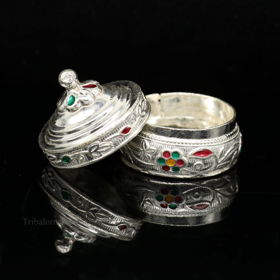 Solid sterling silver unique antique design handmade brides eyes kajal box, surma box, kumkum sindur box, small trinket box article stb240 - TRIBAL ORNAMENTS