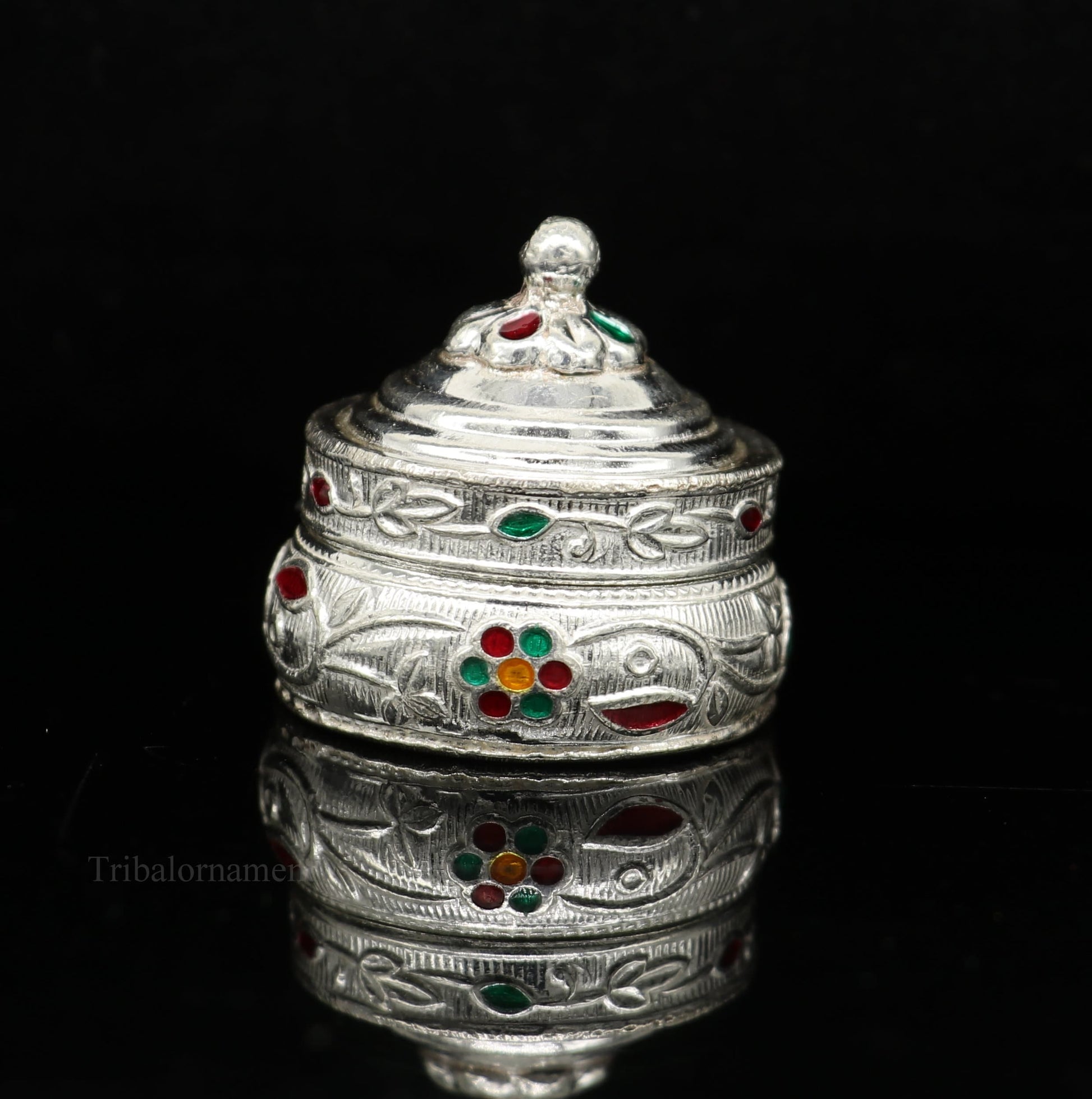 Solid sterling silver unique antique design handmade brides eyes kajal box, surma box, kumkum sindur box, small trinket box article stb240 - TRIBAL ORNAMENTS