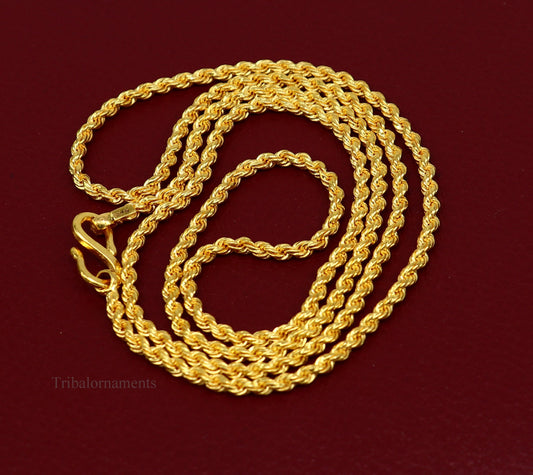 22k yellow gold handmade solid twisted design rope chain necklace excellent 2mm wide gold unisex chain necklace jewelry ch506 - TRIBAL ORNAMENTS