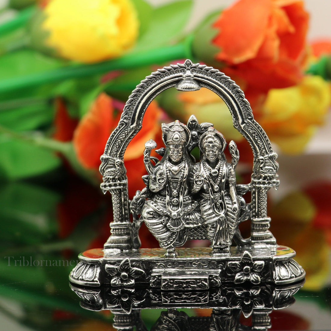 925 Sterling silver handmade floral design Indian Idols Laxmi Narayan, laxmi and vishnu Statue figurine, puja articles puja articles art165 - TRIBAL ORNAMENTS