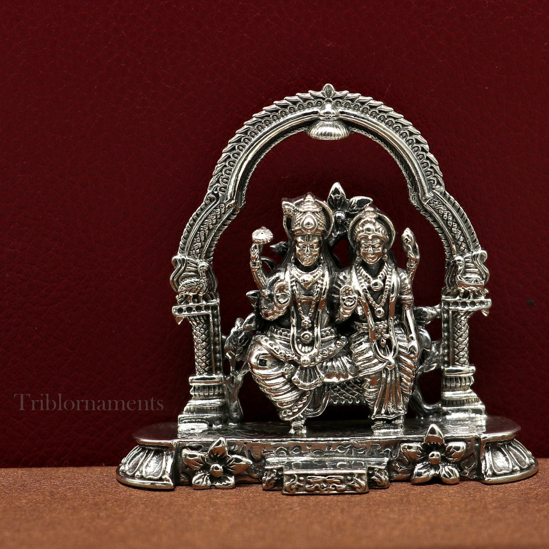 925 Sterling silver handmade floral design Indian Idols Laxmi Narayan, laxmi and vishnu Statue figurine, puja articles puja articles art165 - TRIBAL ORNAMENTS