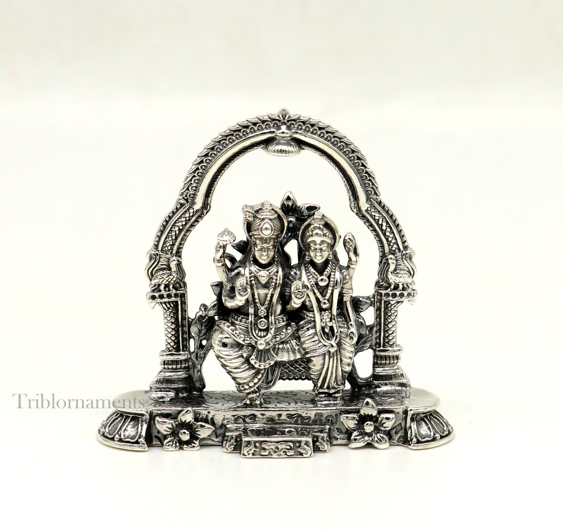 925 Sterling silver handmade floral design Indian Idols Laxmi Narayan, laxmi and vishnu Statue figurine, puja articles puja articles art165 - TRIBAL ORNAMENTS