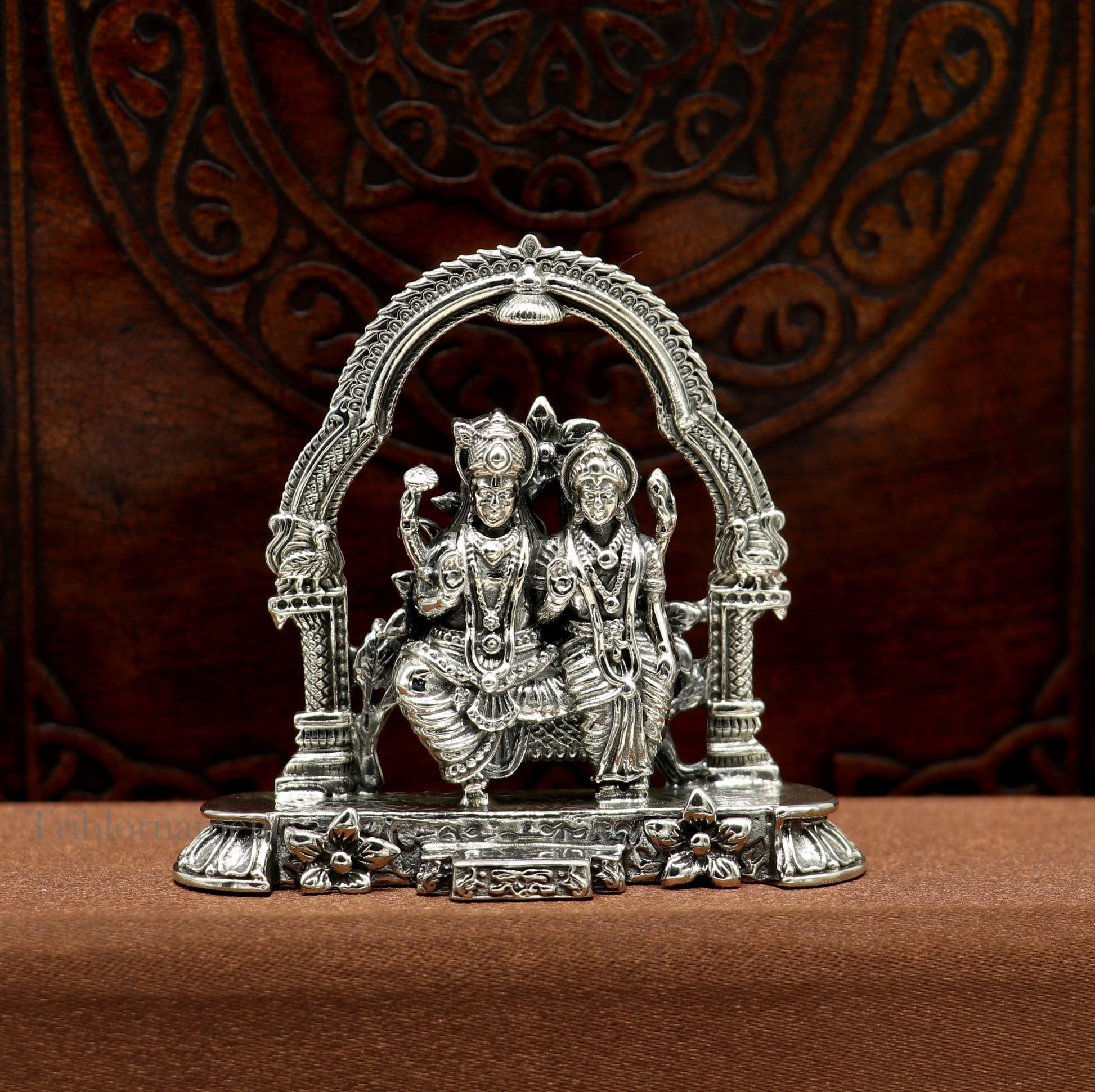 925 Sterling silver handmade floral design Indian Idols Laxmi Narayan, laxmi and vishnu Statue figurine, puja articles puja articles art165 - TRIBAL ORNAMENTS