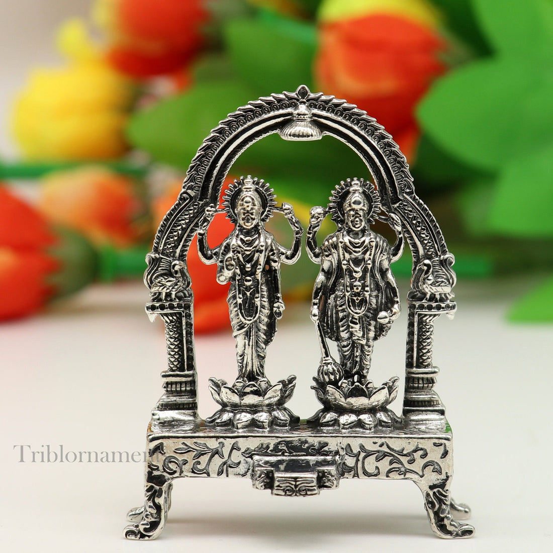 925 Sterling silver handmade Indian Idols standing Laxmi Narayan, laxmi and vishnu Statue figurine, puja articles puja articles art172 - TRIBAL ORNAMENTS