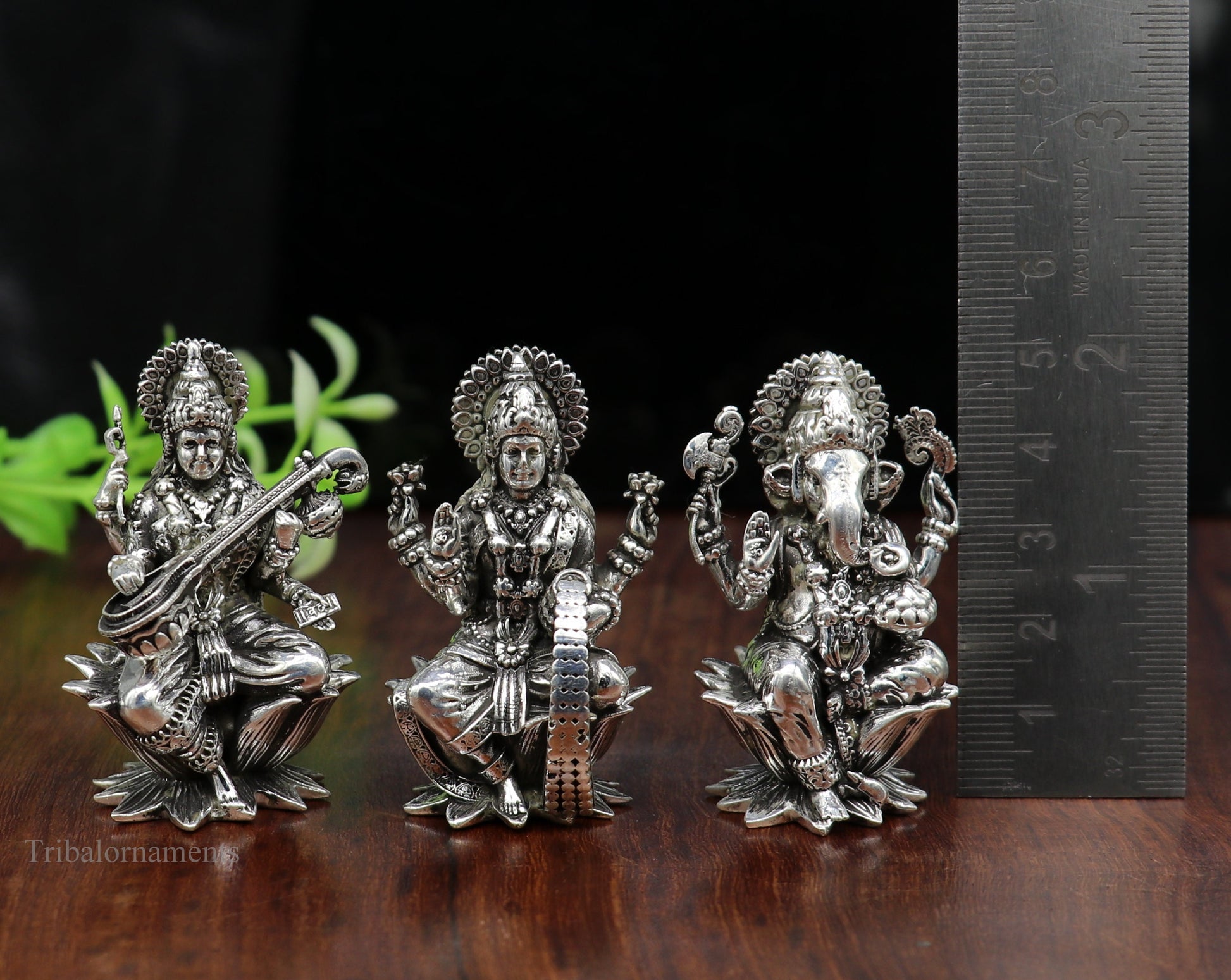2" small 925 Sterling silver handmade customized Hindu idols Laxmi, Ganesha and Saraswati statue, puja article figurine, puja Article art126 - TRIBAL ORNAMENTS