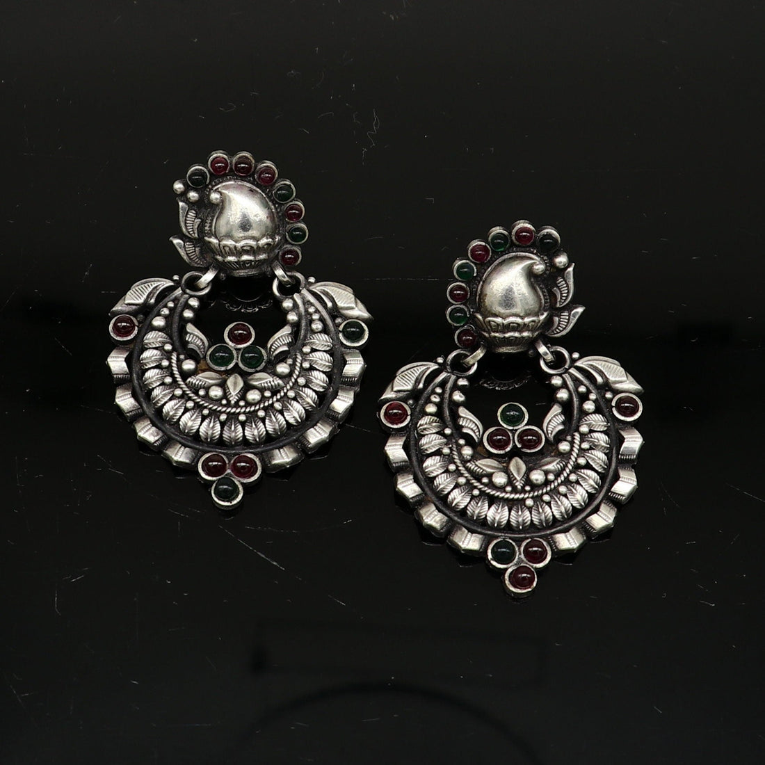 925 sterling silver handmade traditional stylish wedding brides drop dangle stud earring best gifting customized stone work jewelry s950 - TRIBAL ORNAMENTS