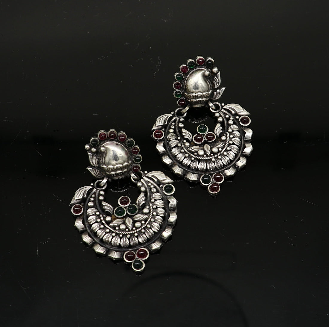 925 sterling silver handmade traditional stylish wedding brides drop dangle stud earring best gifting customized stone work jewelry s950 - TRIBAL ORNAMENTS