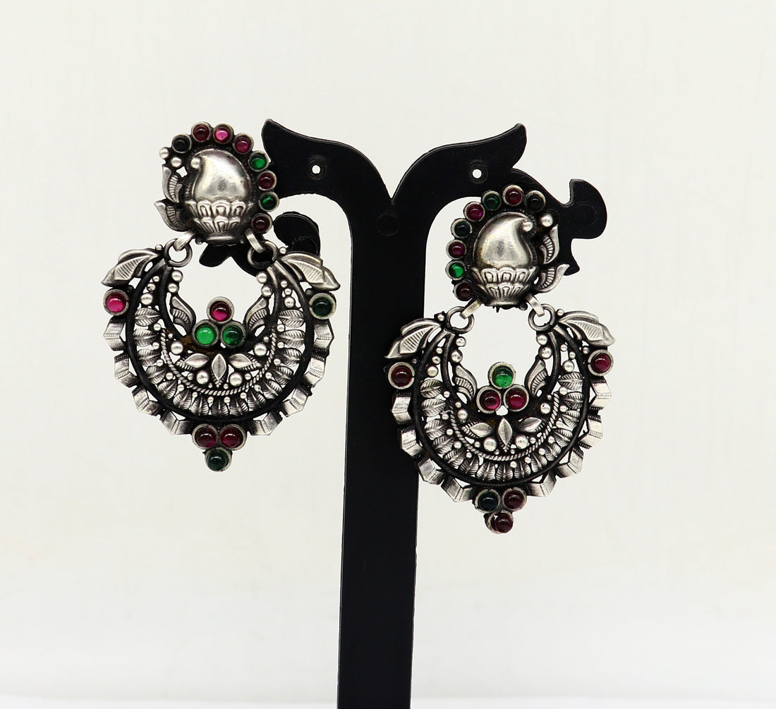 925 sterling silver handmade traditional stylish wedding brides drop dangle stud earring best gifting customized stone work jewelry s950 - TRIBAL ORNAMENTS