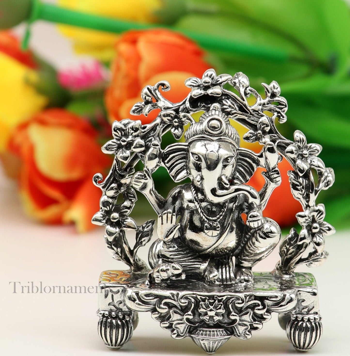 925 Sterling silver Lord Ganesh Idol, Pooja Articles, Indian Silver Idols, handcrafted Lord Ganesh statue sculpture amazing gifting art175 - TRIBAL ORNAMENTS