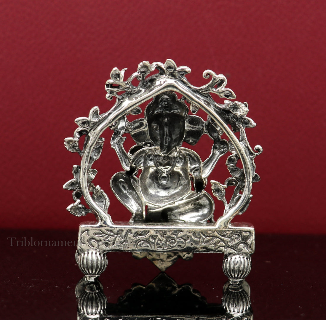 925 Sterling silver Lord Ganesh Idol, Pooja Articles, Indian Silver Idols, handcrafted Lord Ganesh statue sculpture amazing gifting art175 - TRIBAL ORNAMENTS