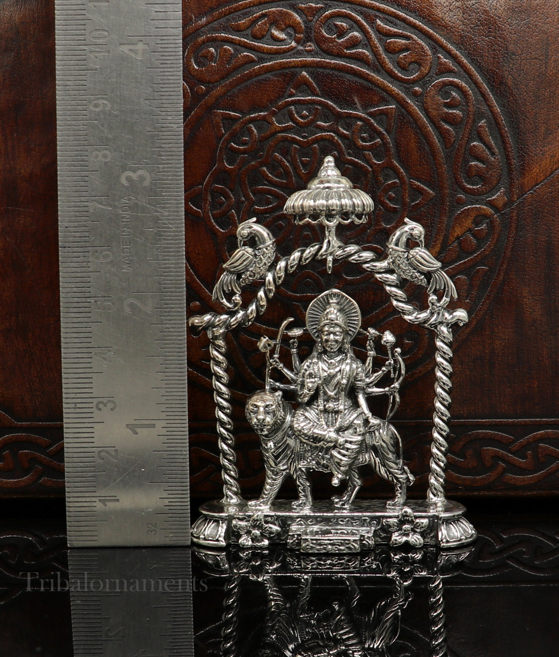 925 Sterling silver Goddess Amba/Bhawani, Durga, Santoshi maa, Pooja Articles, handcrafted statue sculpture amazing puja article art176 - TRIBAL ORNAMENTS