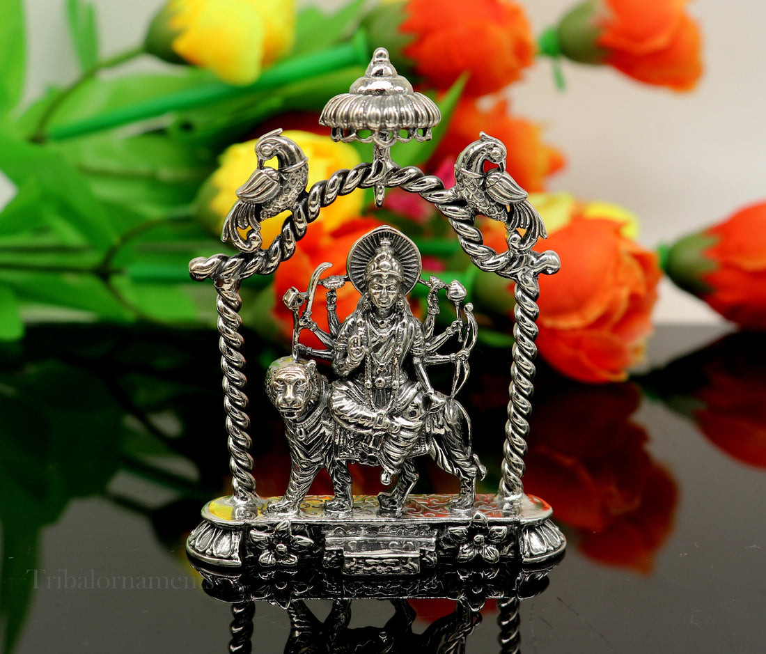 925 Sterling silver Goddess Amba/Bhawani, Durga, Santoshi maa, Pooja Articles, handcrafted statue sculpture amazing puja article art176 - TRIBAL ORNAMENTS