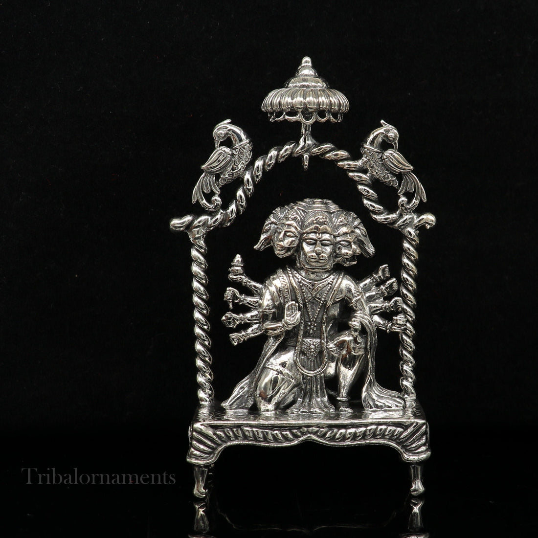 Pure 925 sterling silver handmade Hindu god Lord Panchmukhi Hanuman Statue, amazing designer Divine Sculpture figurine puja article art167 - TRIBAL ORNAMENTS