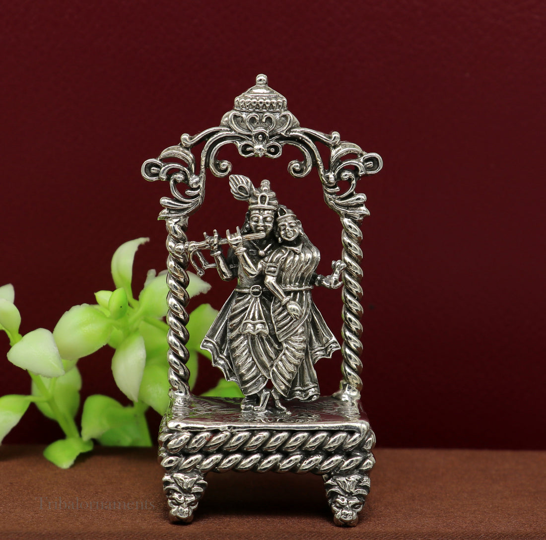 925 sterling silver handmade Divine Hindu god Krishna with Radha blessing Statue, Stunning Radha kishan figurine puja article art168 - TRIBAL ORNAMENTS