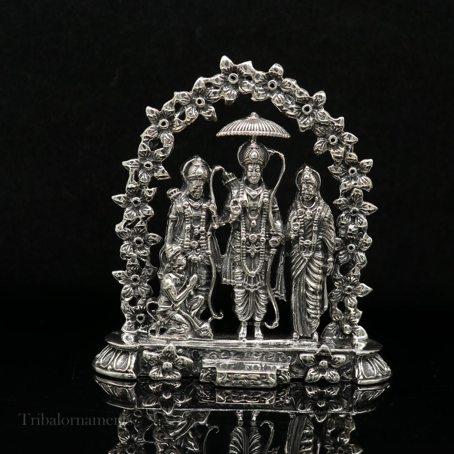 925 sterling silver handmade Divine Hindu god Rama Laxman seeta and Hanuman blessing Statue, Ram Darbar Divine figurine puja article art164 - TRIBAL ORNAMENTS