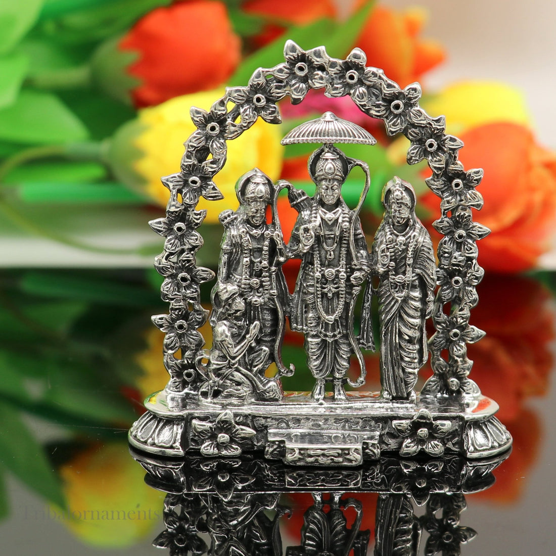 925 sterling silver handmade Divine Hindu god Rama Laxman seeta and Hanuman blessing Statue, Ram Darbar Divine figurine puja article art164 - TRIBAL ORNAMENTS