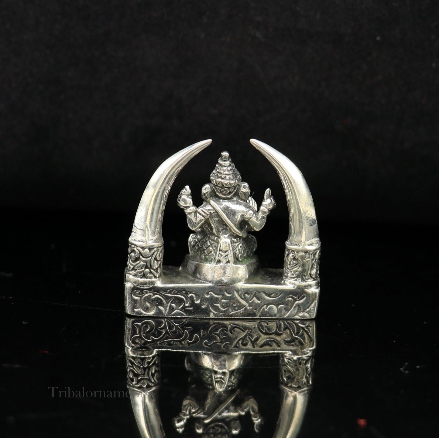 925 Sterling silver Idol lord Ganesha, Pooja Articles, Indian Silver Idols, handcrafted Ganesh statue sculpture Diwali puja gifting Art154 - TRIBAL ORNAMENTS