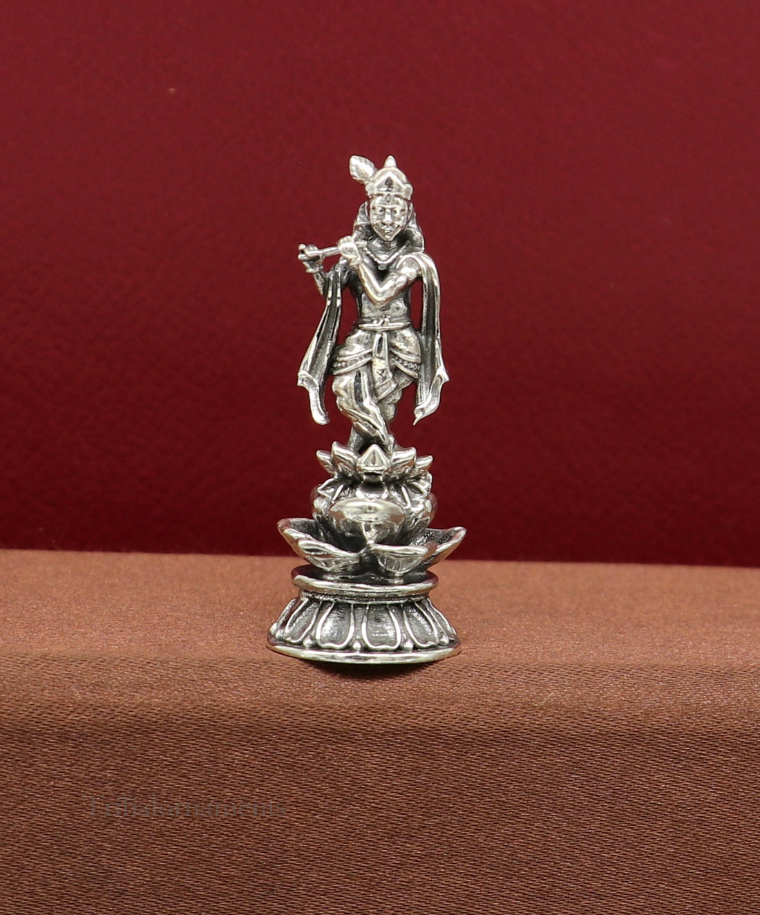 925 Sterling silver handmade antique design Idols Lord Krishna with flute standing Statue figurine, puja articles decorative gift art158 - TRIBAL ORNAMENTS