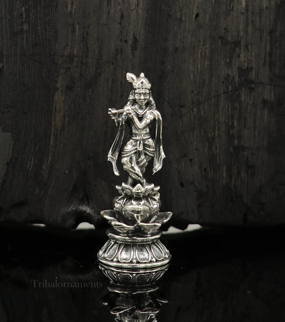 925 Sterling silver handmade antique design Idols Lord Krishna with flute standing Statue figurine, puja articles decorative gift art158 - TRIBAL ORNAMENTS