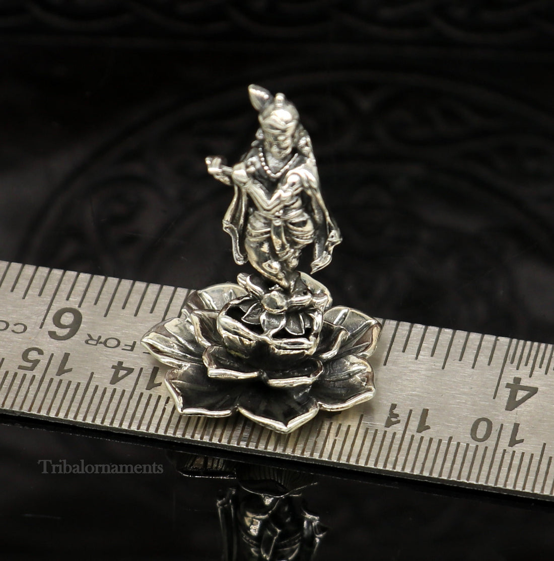 925 Sterling silver handmade antique design Idols Lord Krishna with flute standing Statue figurine, puja articles decorative gift art159 - TRIBAL ORNAMENTS