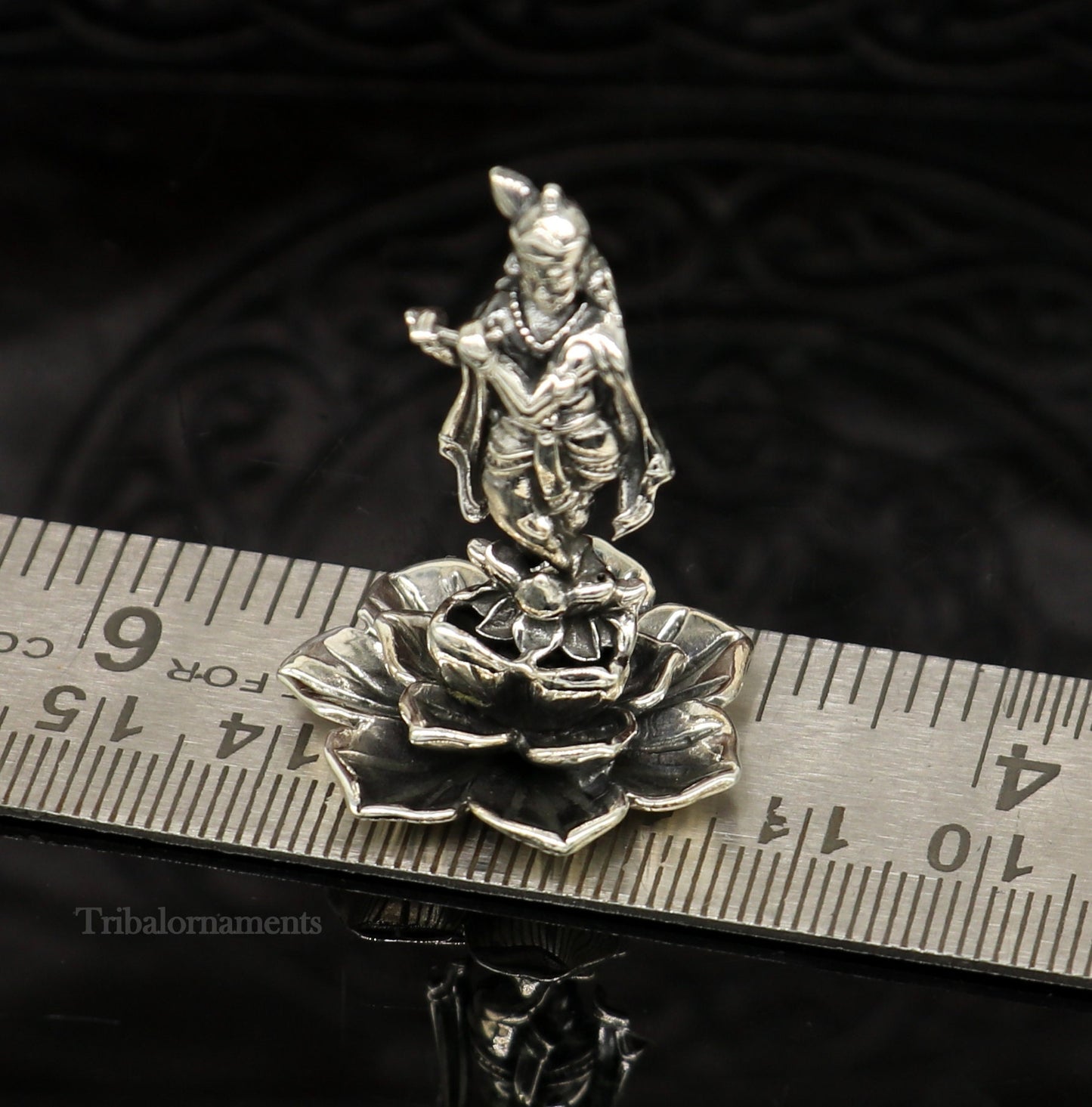 925 Sterling silver handmade antique design Idols Lord Krishna with flute standing Statue figurine, puja articles decorative gift art159 - TRIBAL ORNAMENTS