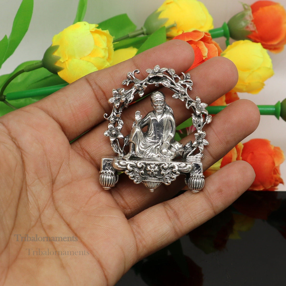 925 sterling silver handmade Divine Hindu idol deity Sai Baba statue murti divine Statue Sculpture figurine puja article gifting art163 - TRIBAL ORNAMENTS