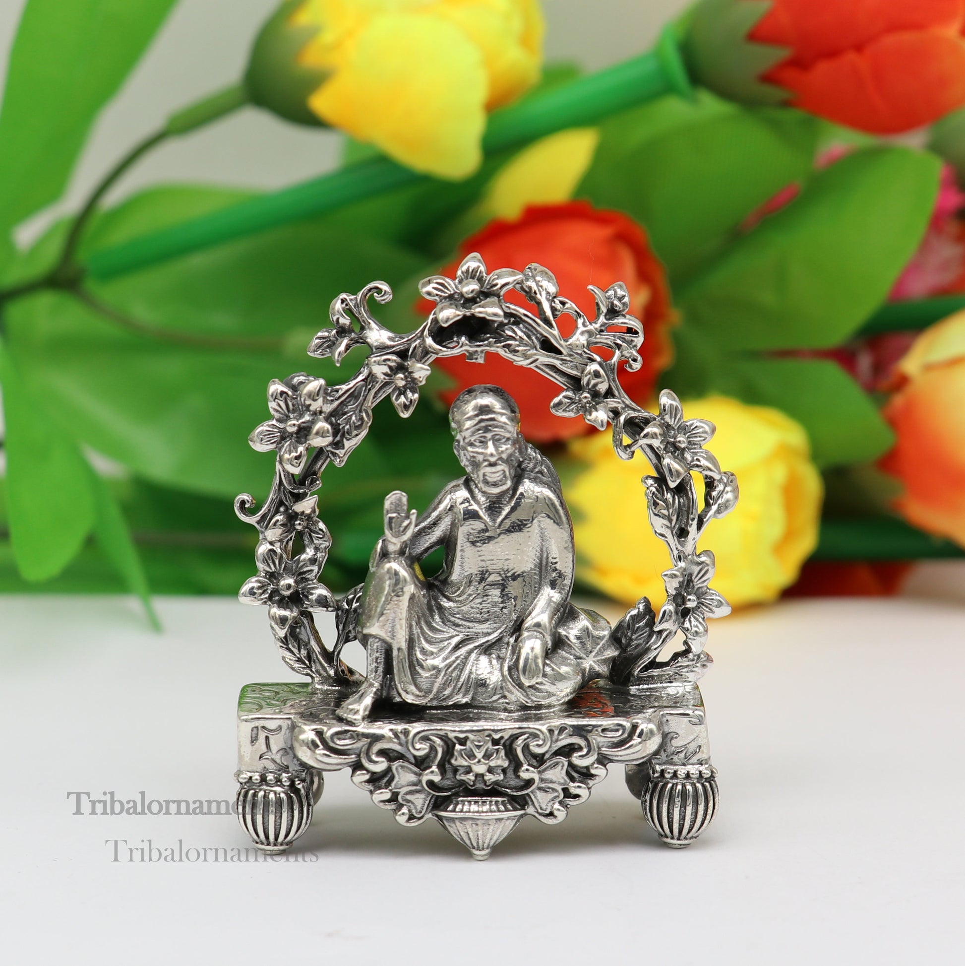 925 sterling silver handmade Divine Hindu idol deity Sai Baba statue murti divine Statue Sculpture figurine puja article gifting art163 - TRIBAL ORNAMENTS