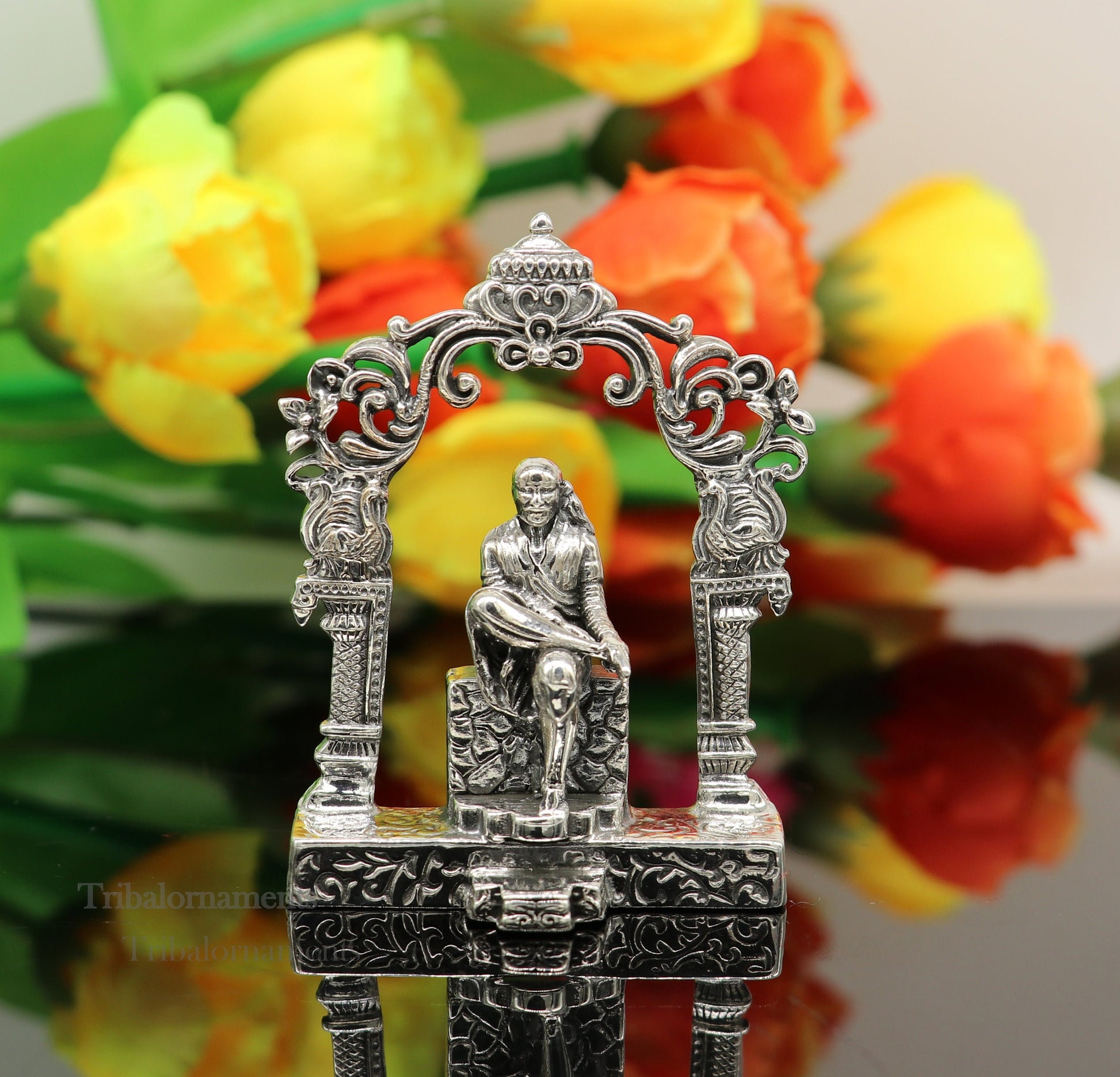 925 sterling silver handmade Divine Hindu idol deity Sai Baba statue murti divine Statue Sculpture figurine puja article gifting art177 - TRIBAL ORNAMENTS