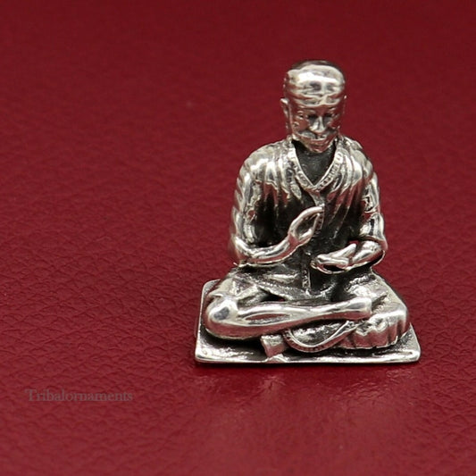 small 925 sterling silver handmade Divine Hindu idol Sai Baba statue murti divine Statue Sculpture figurine puja article gifting art160 - TRIBAL ORNAMENTS