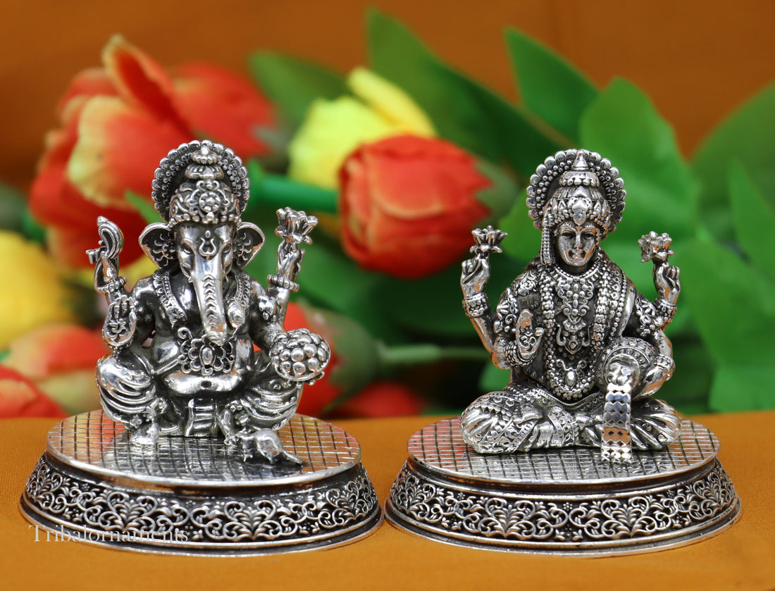 2.3" heights 925 Sterling silver handmade Hindu idols Laxmi, Ganesha and Saraswati statue, puja article figurine, best Diwali puja  art - TRIBAL ORNAMENTS