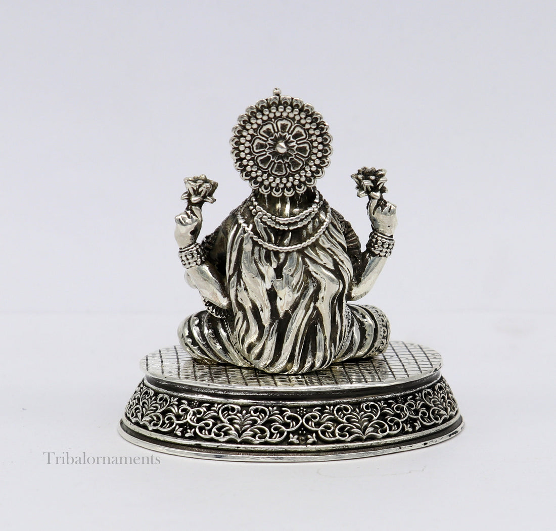 Pure 925 Sterling silver handmade  Hindu Goddess Laxmi statue, puja article figurine, home décor Diwali puja articles gifting art220 - TRIBAL ORNAMENTS