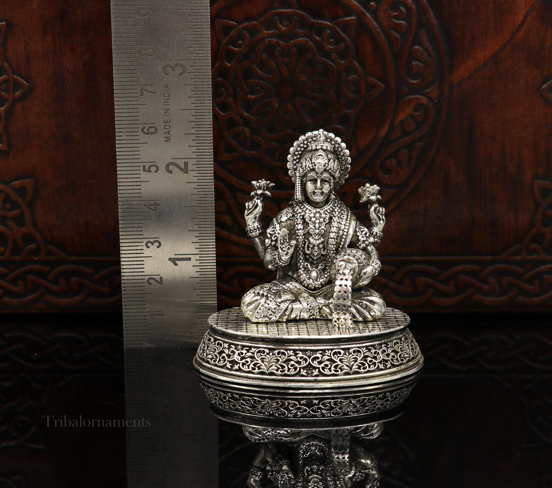 Pure 925 Sterling silver handmade  Hindu Goddess Laxmi statue, puja article figurine, home décor Diwali puja articles gifting art220 - TRIBAL ORNAMENTS