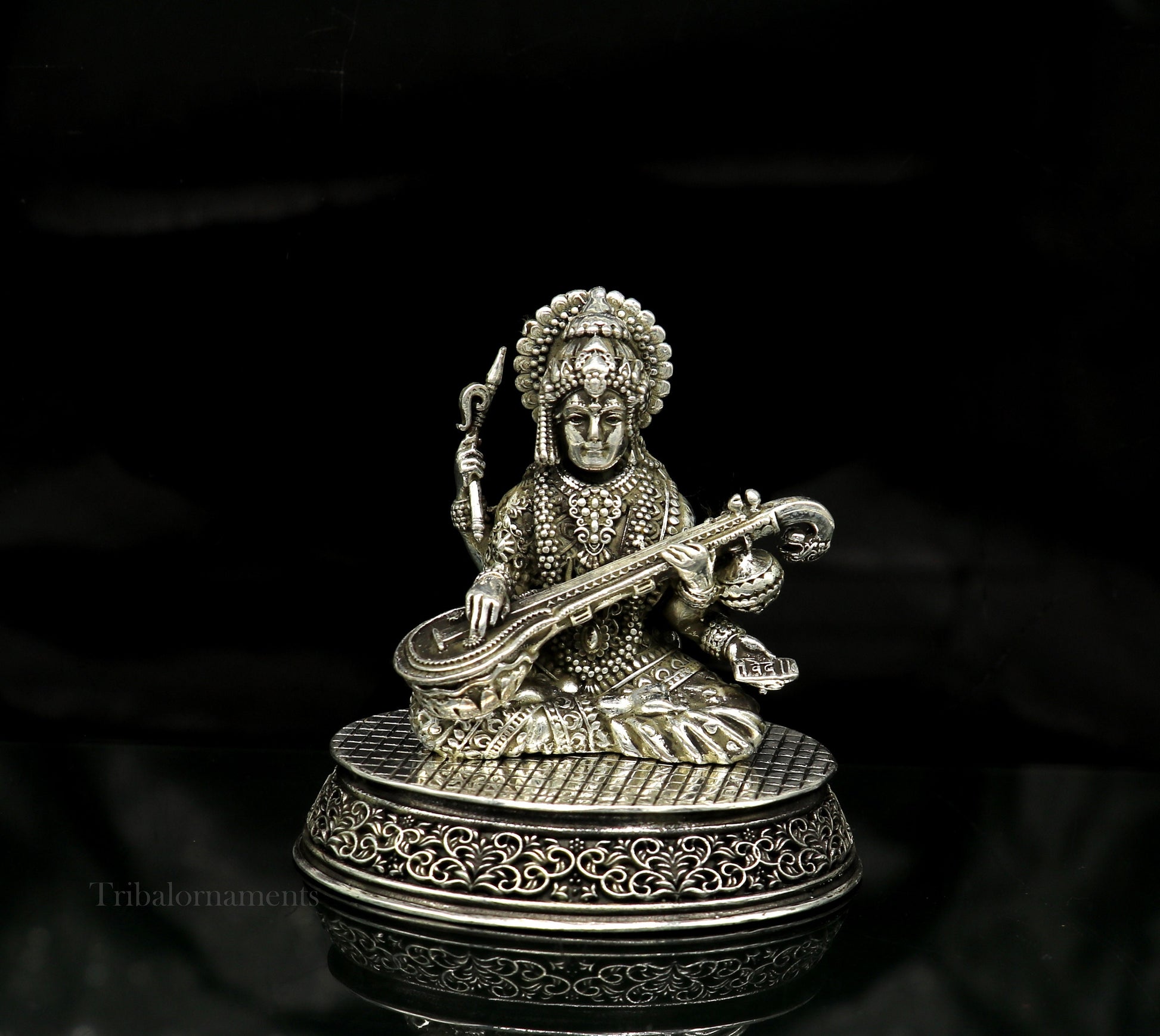 925 Sterling silver handmade customized Hindu idol Saraswati  sharda maa statue, puja article figurine,Diwali puja gift Articles art219 - TRIBAL ORNAMENTS